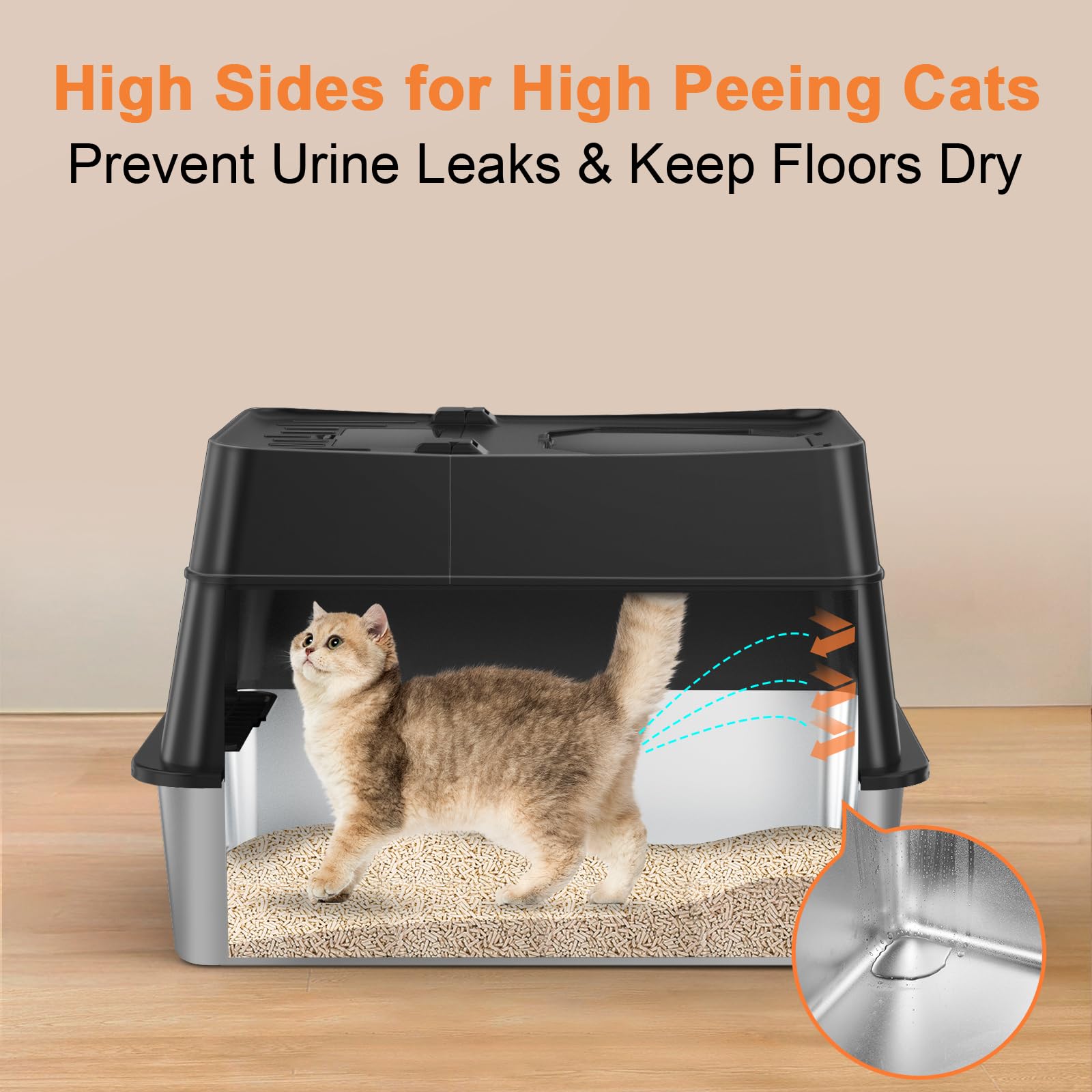 URPOWER Litière inox XL 38L offrant espace généreux pour chats