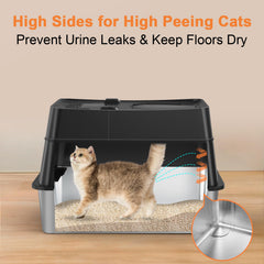 URPOWER Litière inox XL 38L offrant espace généreux pour chats