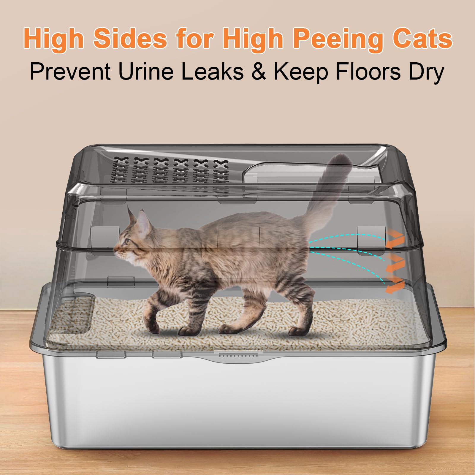 URPOWER litiere inox capacite-xl: espace ideal pour grands chats.