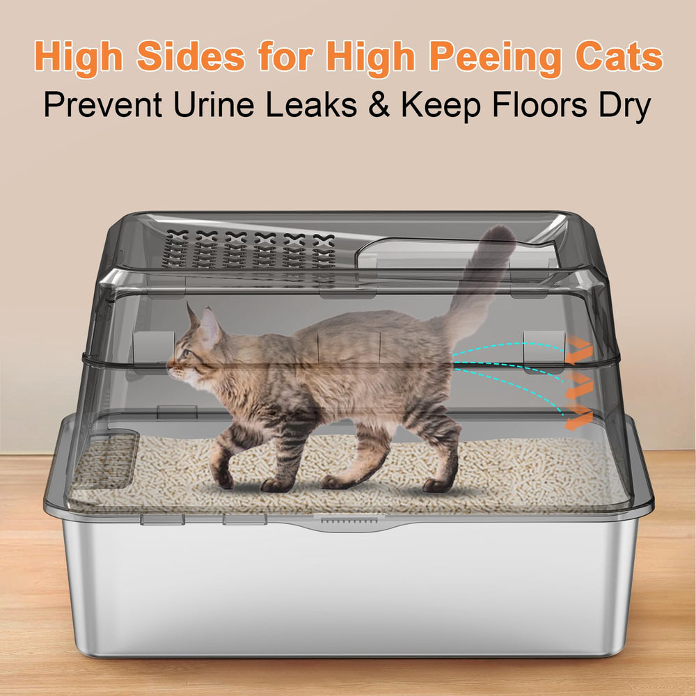 URPOWER litiere inox capacite-xl: espace ideal pour grands chats.