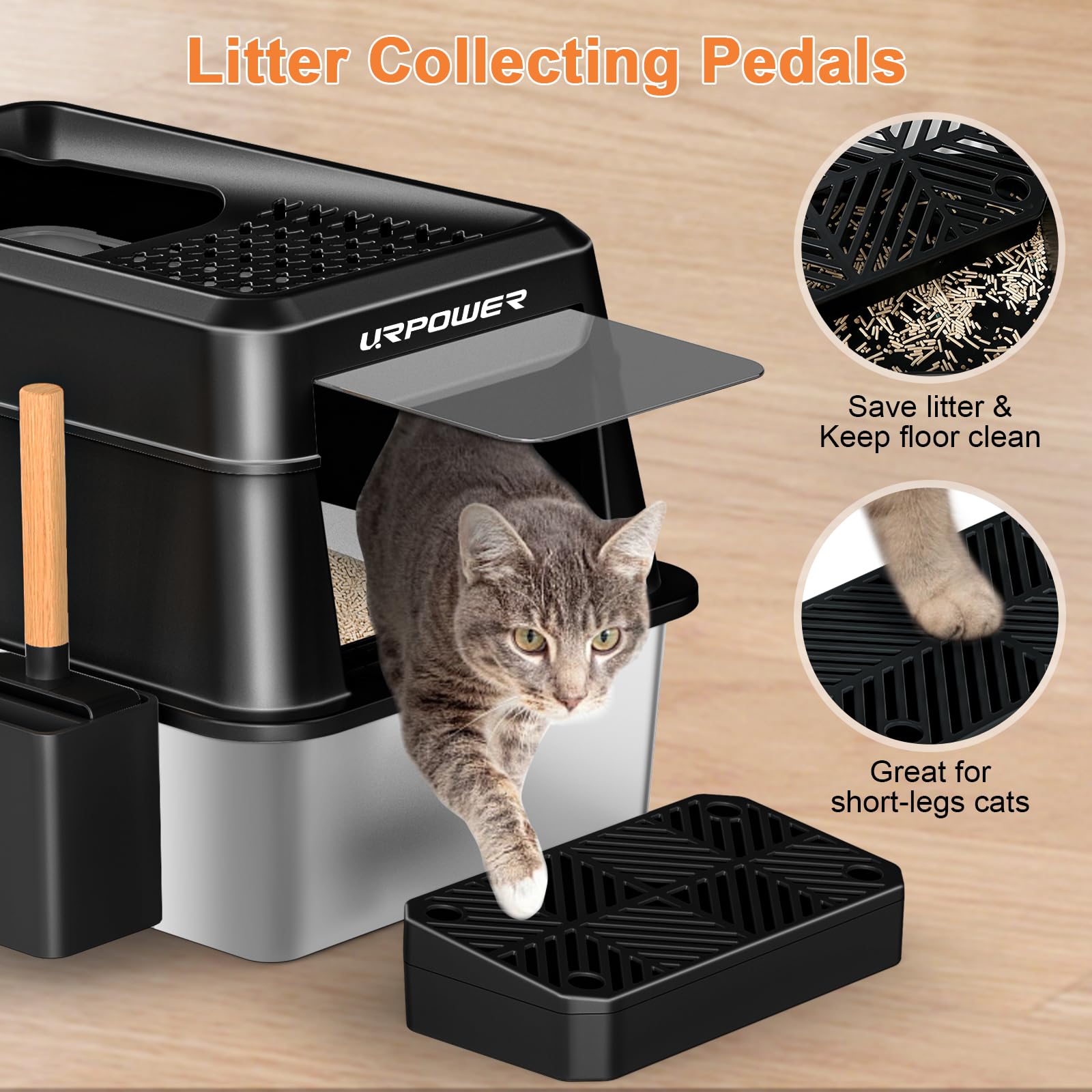 URPOWER litiere inox porte-frontale-pieds: acces confortable pour chats ages.