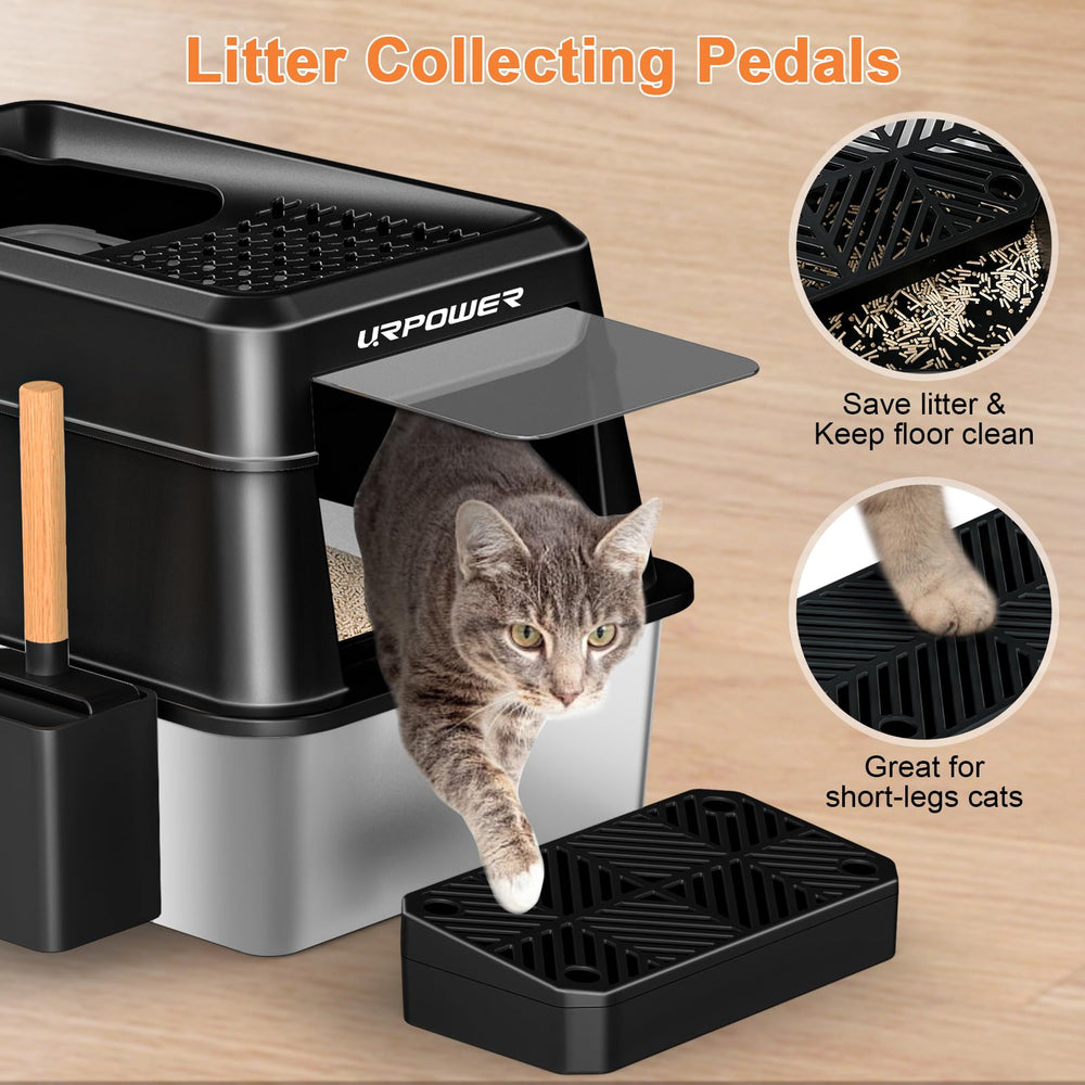 URPOWER litiere inox porte-frontale-pieds: acces confortable pour chats ages.