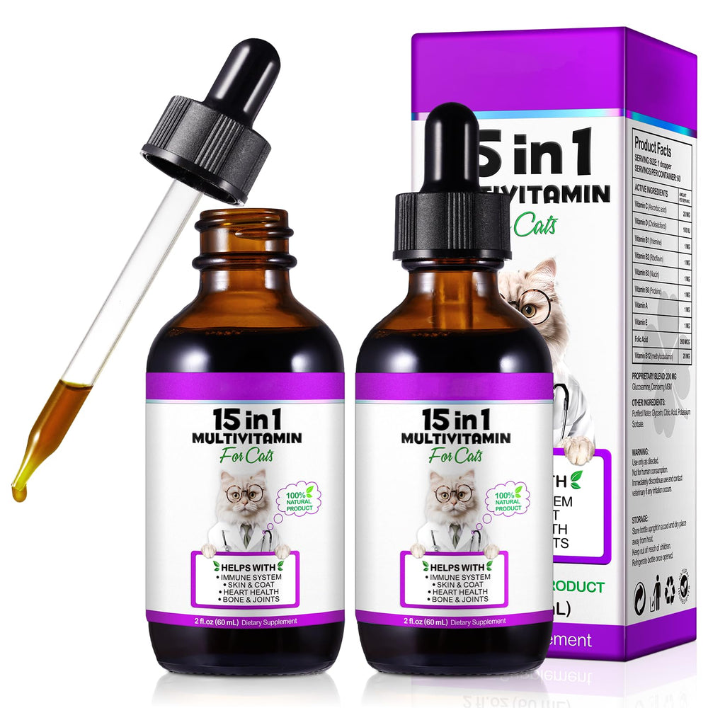 Uruses bouteille gouttes multivitamines chat 15en1: soutien santé générale du chat.