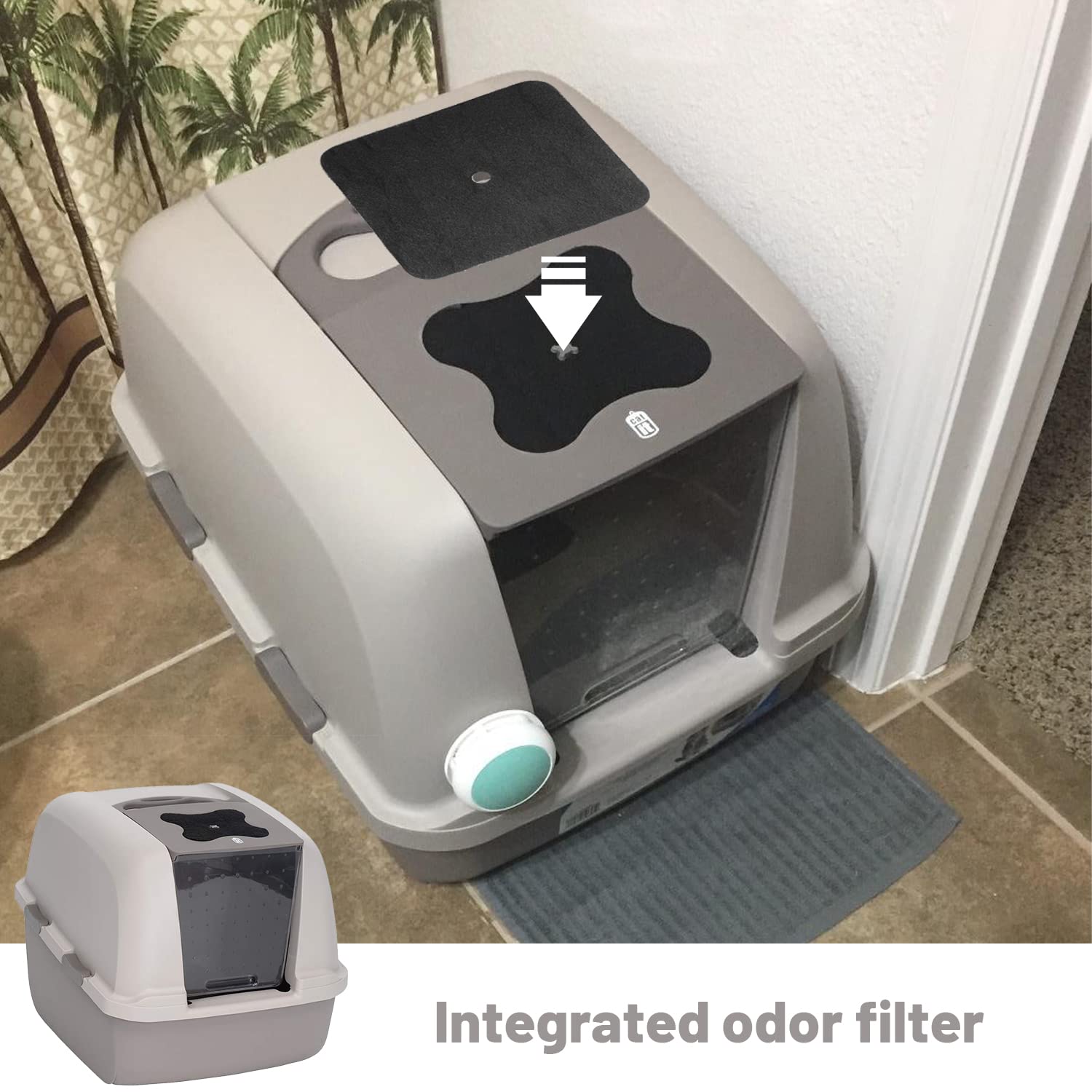 Installation du filtre USEAMIE dans la litière Catit Hooded.