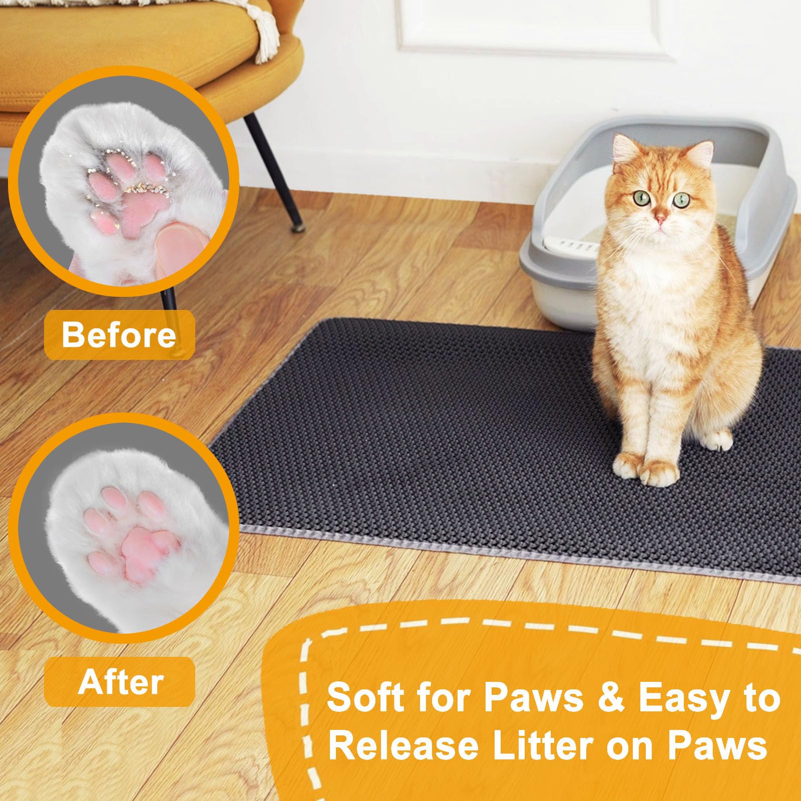 USHARP tapis-litiere chat anti-glisse protege le parquet et les tapis.