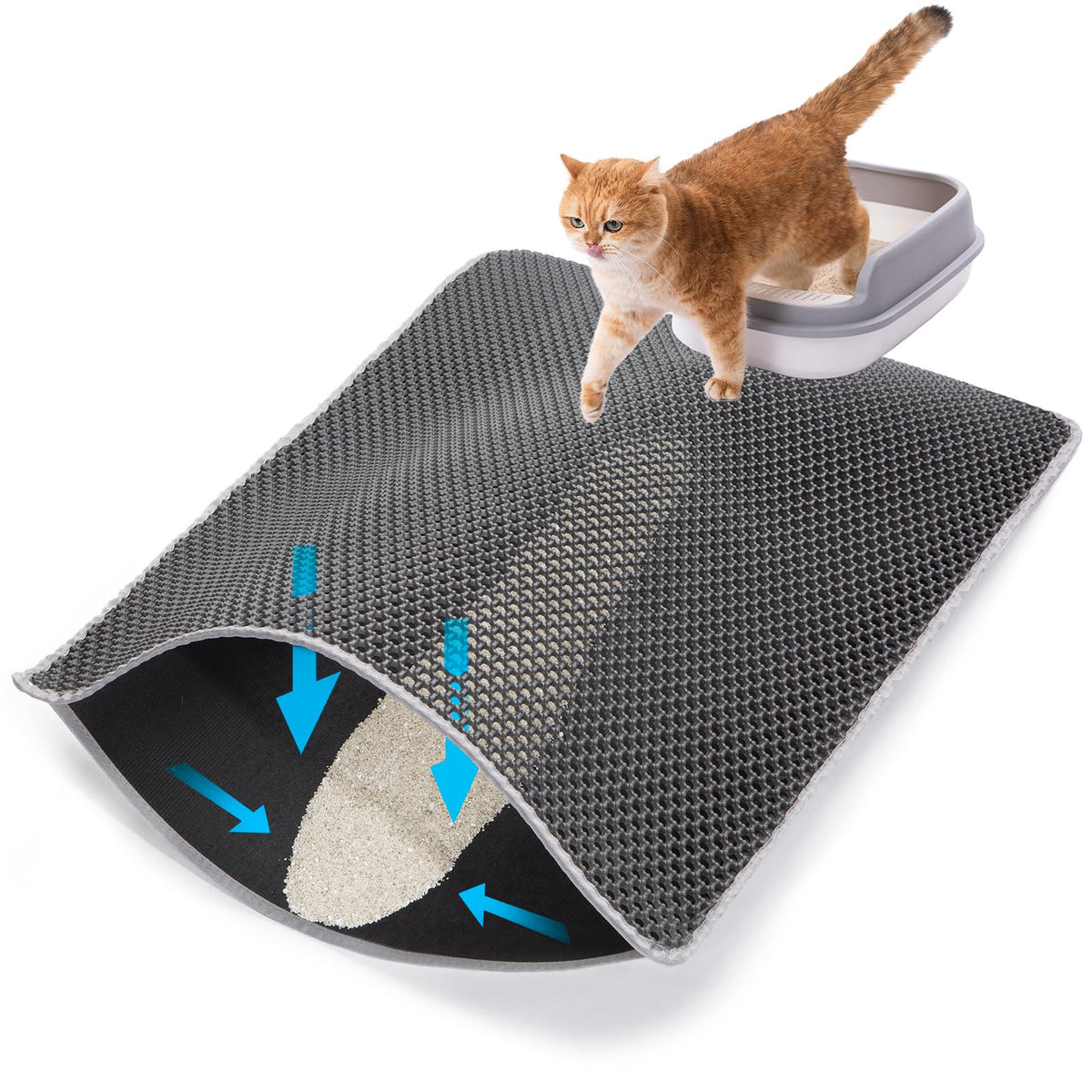 USHARP tapis-litiere chat double couche nid-dabeilles capture la litière et protège le sol.
