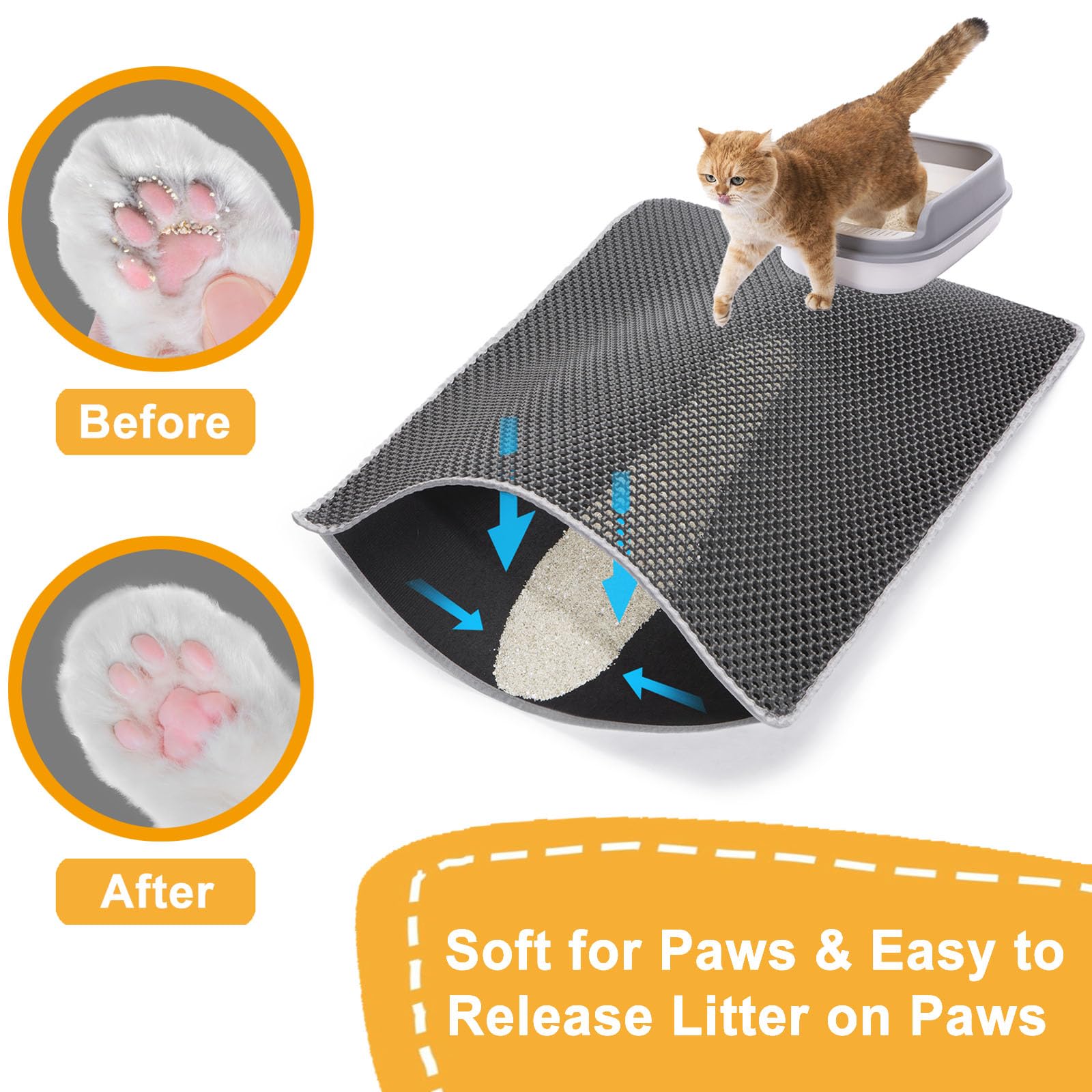 USHARP Tapis-litière Nettoyage-efficace: collecte facile des grains et nettoyage rapide.
