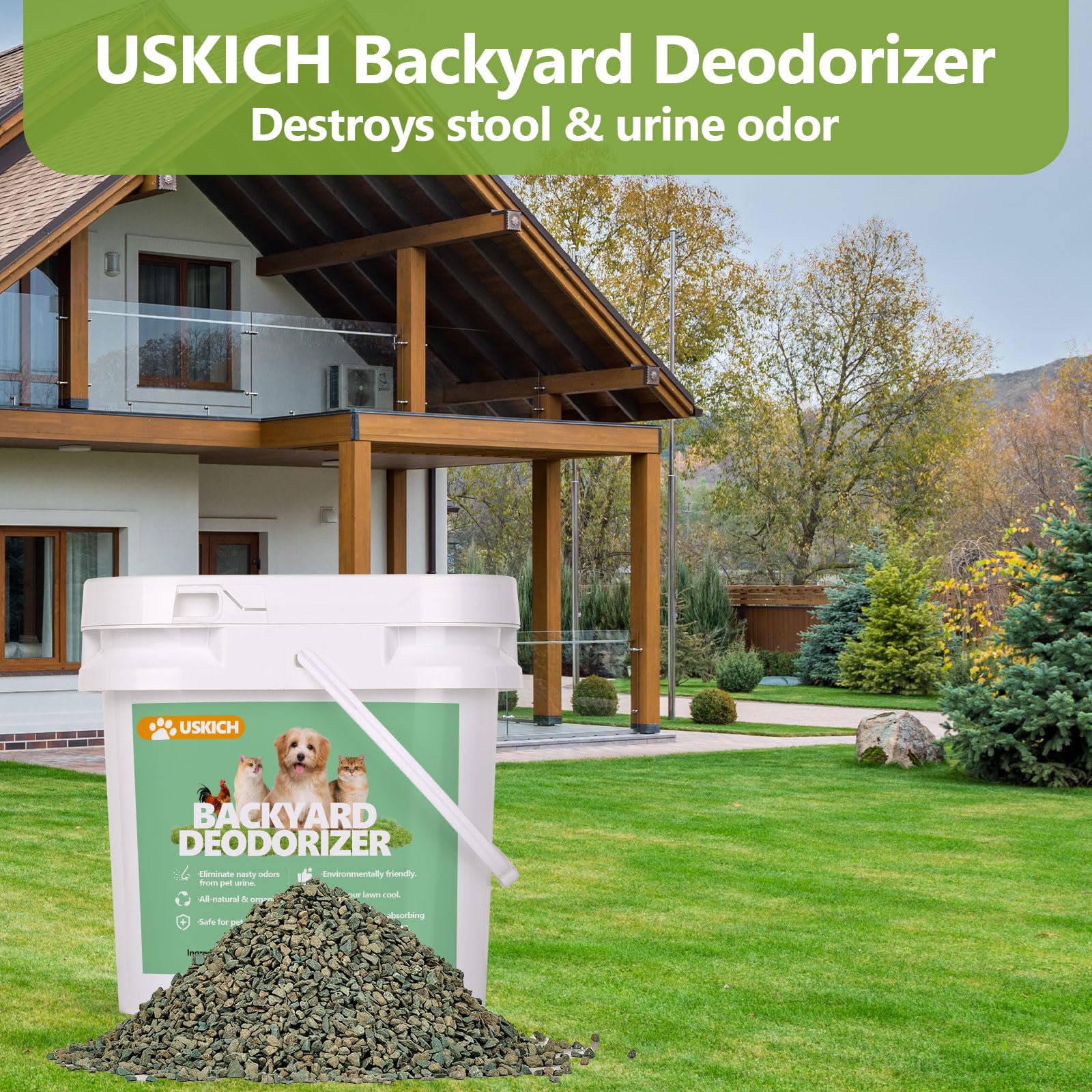 USKICH Backyard Deodorizer contrôle les odeurs sur tout espace extérieur.