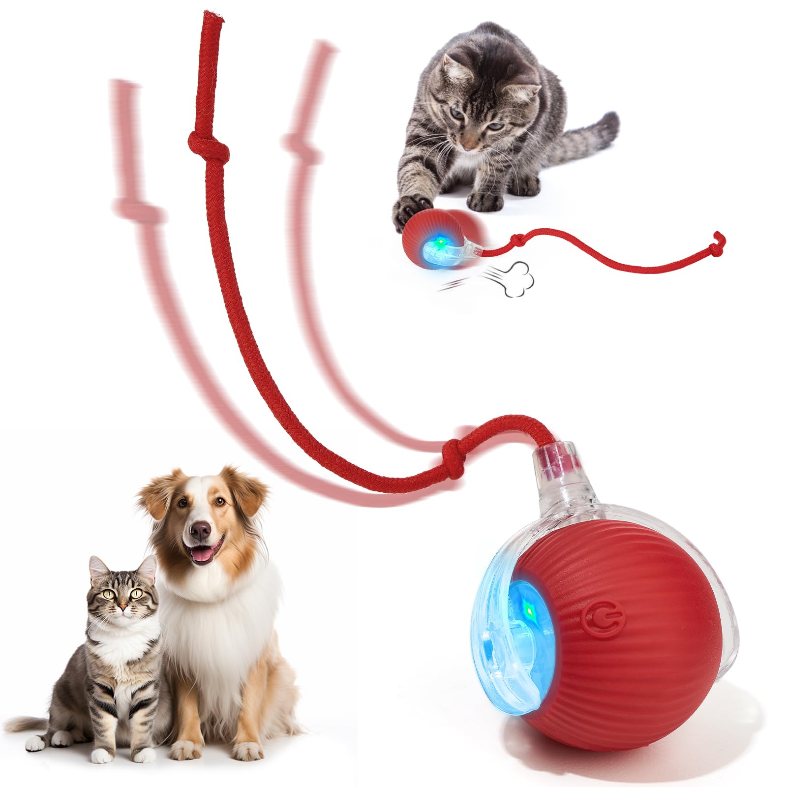 Balle interactive Utroni en action pour chats et chiens, stimulation 360°.