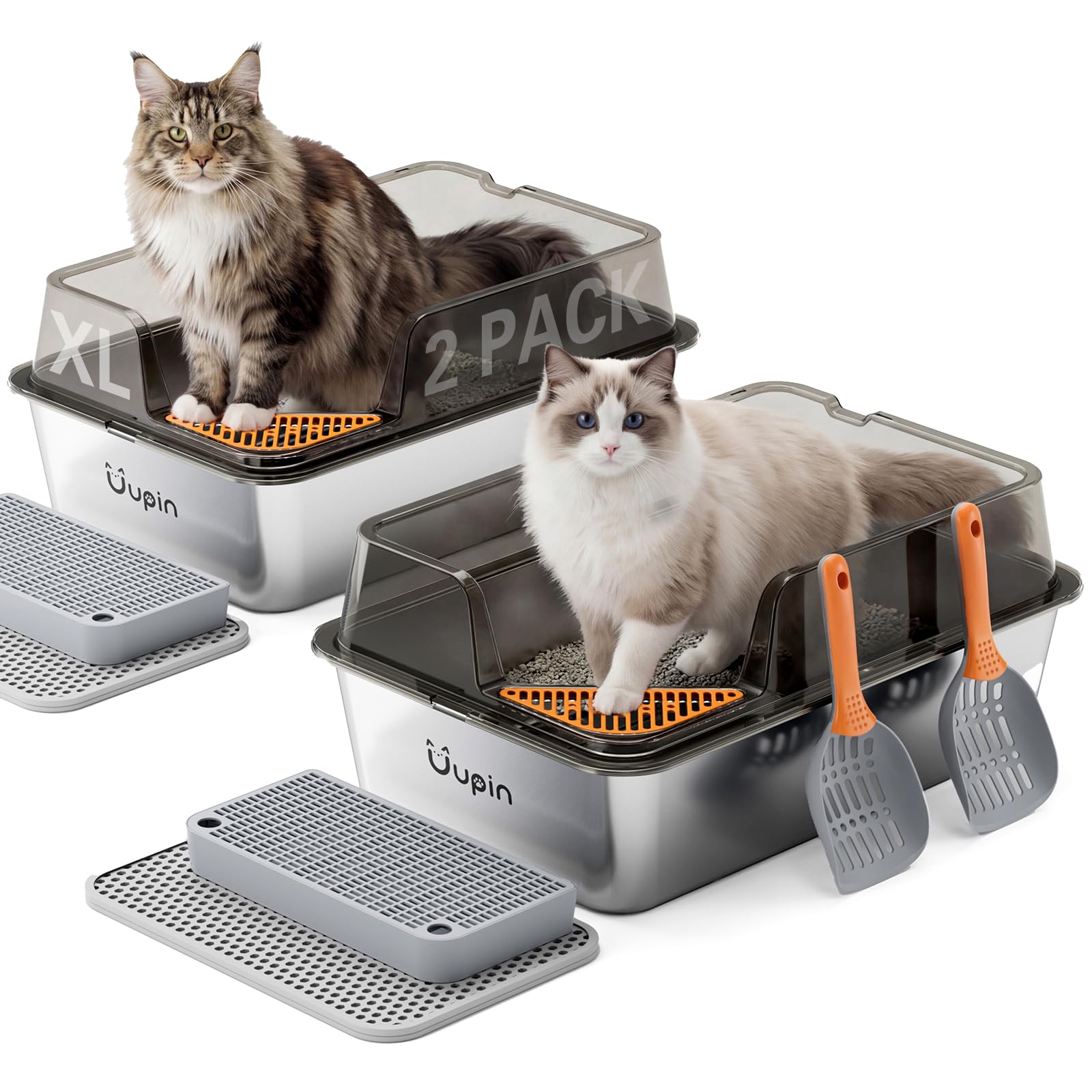 Boîte à litière Uupin XL ensemble double, espace généreux pour plusieurs chats.