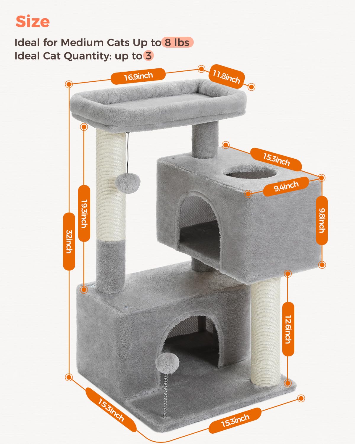 UYMI Arbre à chat 32 pouces design compact pour petits espaces.