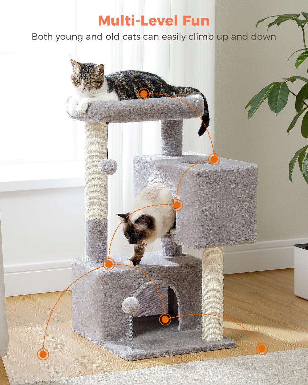 UYMI Arbre à chat 32 pouces finition gris clair s’intégrant au déco.