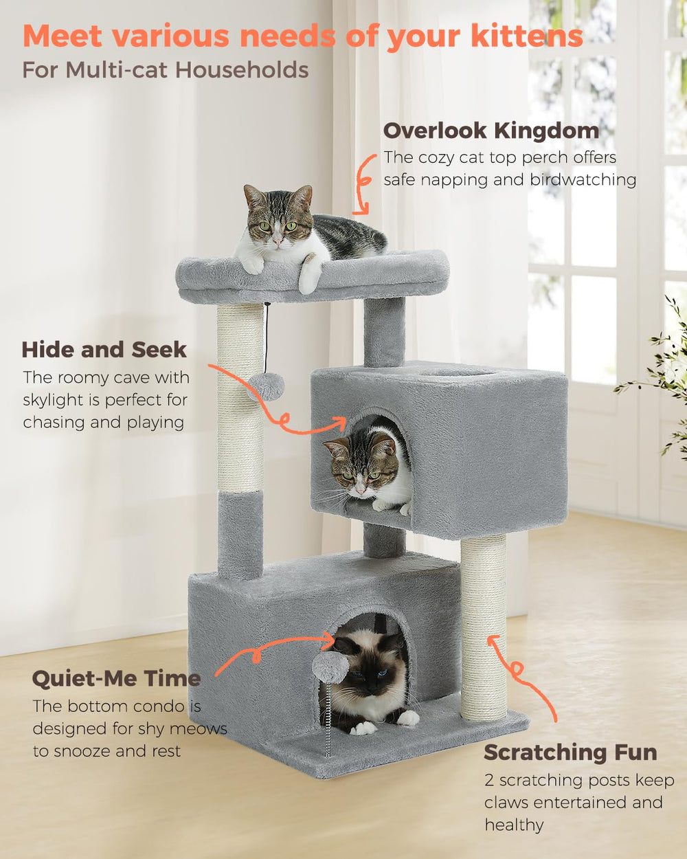 UYMI Arbre à chat 32 pouces perchoir rembourré pour observation élevée et confort.