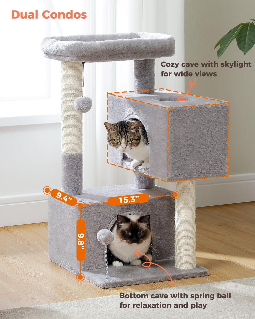 UYMI Arbre à chat 32 pouces pompons pendants stimulants le jeu.