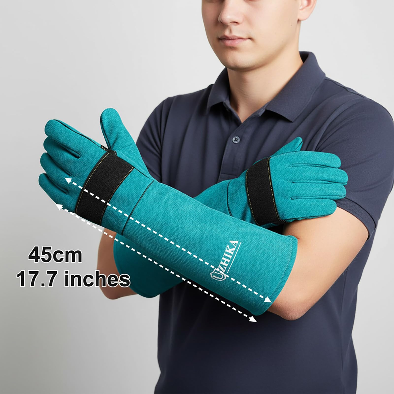 Gant Uzhika montrant la protection des avant-bras lors des soins.