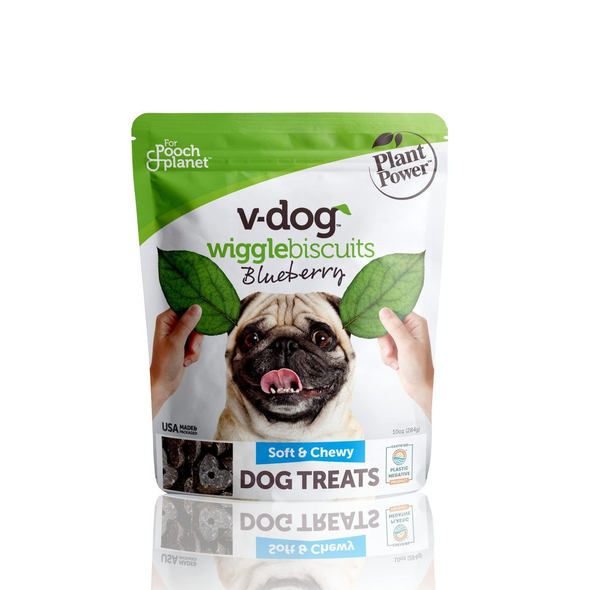 Biscuit Wiggle V-dog à la myrtille, friandise vegan savoureuse.