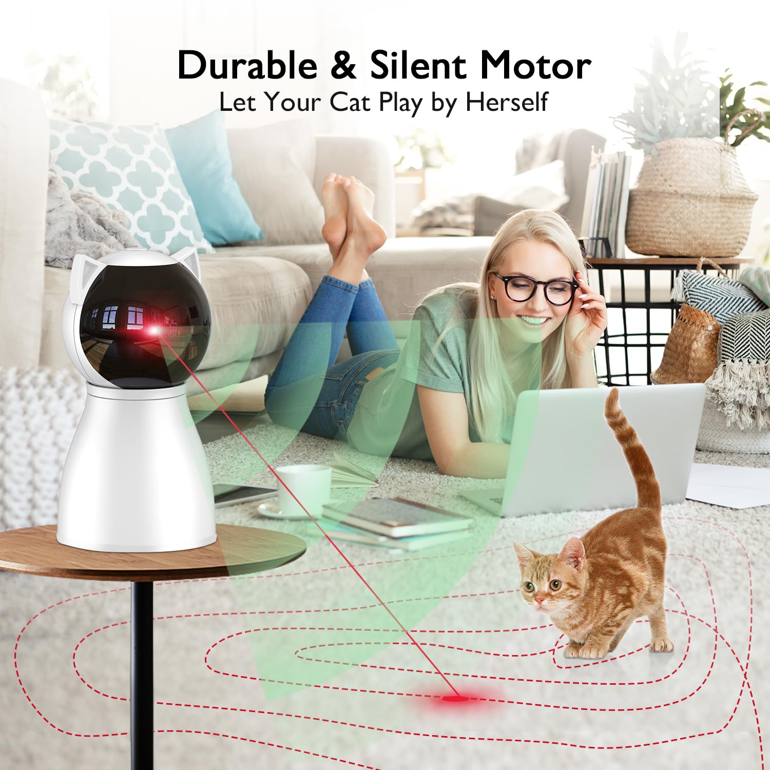 Valonii Chat Laser Angle Reglable: orientation flexible vers murs et sols pour varier le jeu.