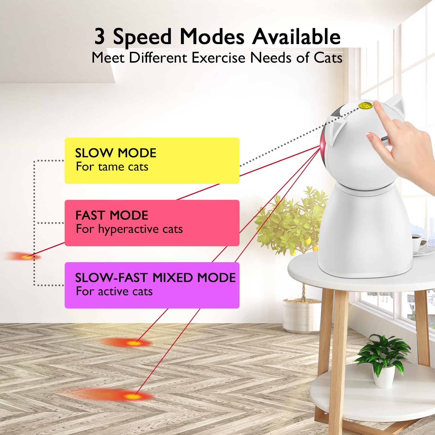 Valonii Chat Laser Trois Vitesses: adaptez l'énergie selon l'activité de votre chat.