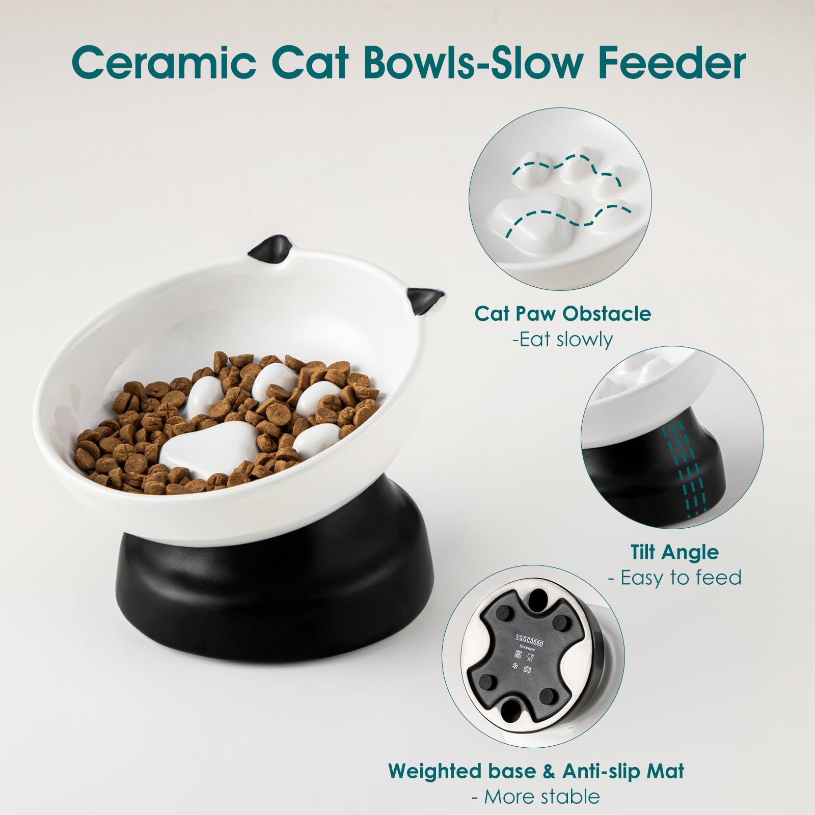 Vancasso bol chat compatible avec nourriture humide pour diverses textures.