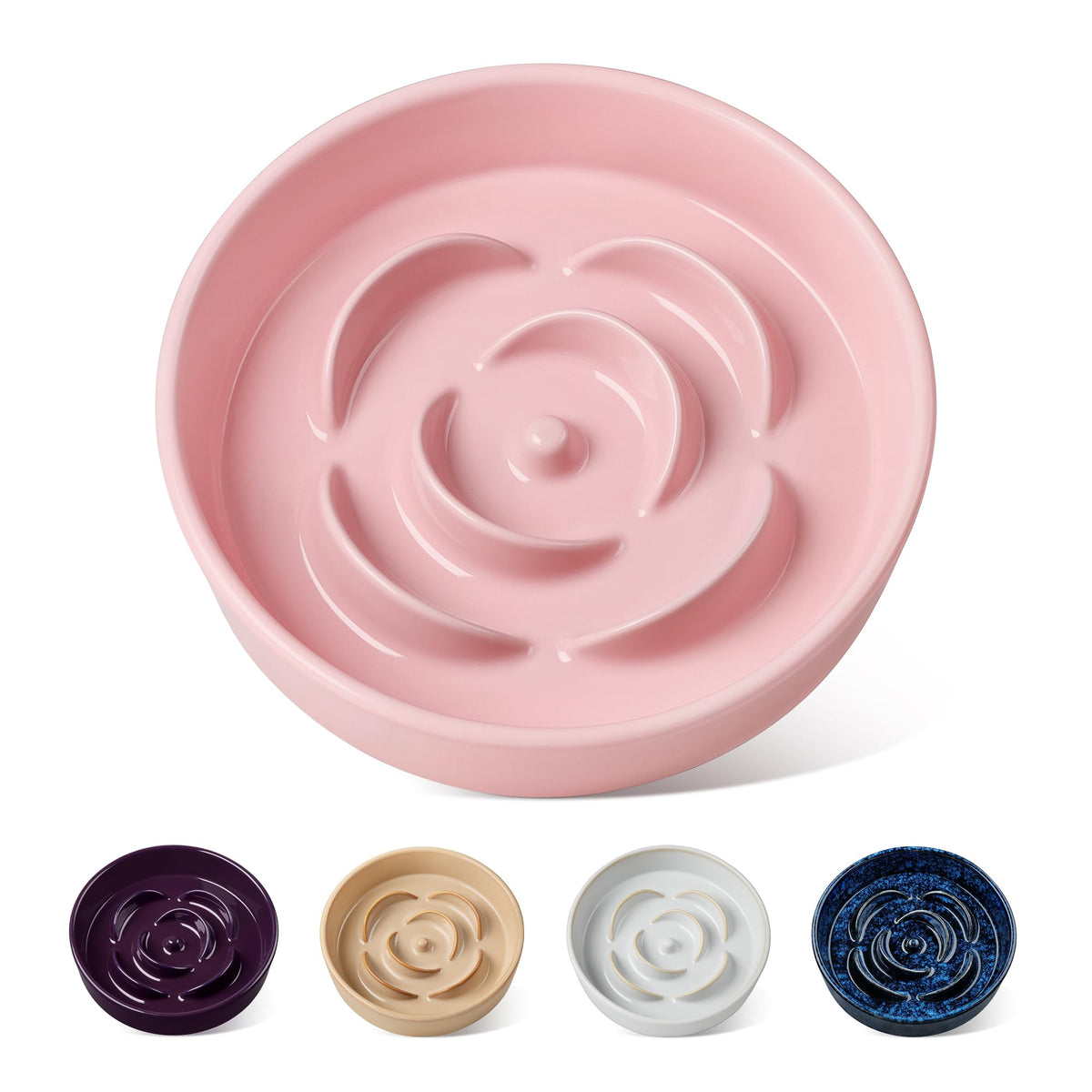 Bol lent vancasso en céramique pour petit chien rose, favorise alimentation lente et saine