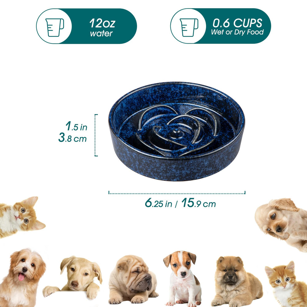 Bol puzzle Vancasso en céramique bleu, transforme le repas en jeu stimulant pour chiens.