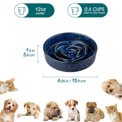 Bol puzzle Vancasso en céramique bleu, transforme le repas en jeu stimulant pour chiens.