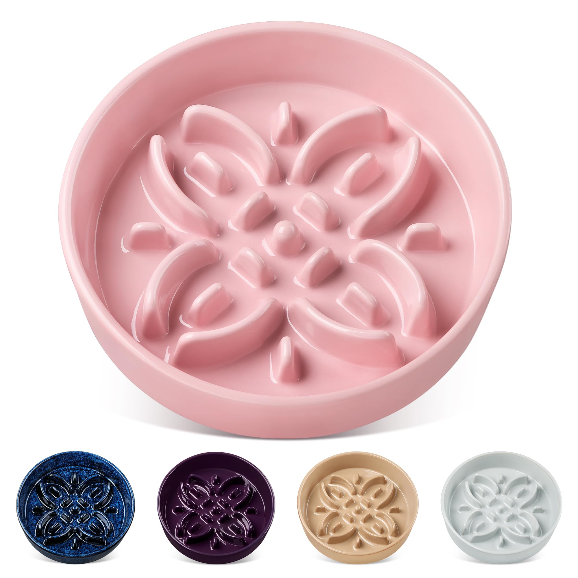 Bol slow feeder en céramique Vancasso avec fleurs rose, idéal pour un repas plus attentif.
