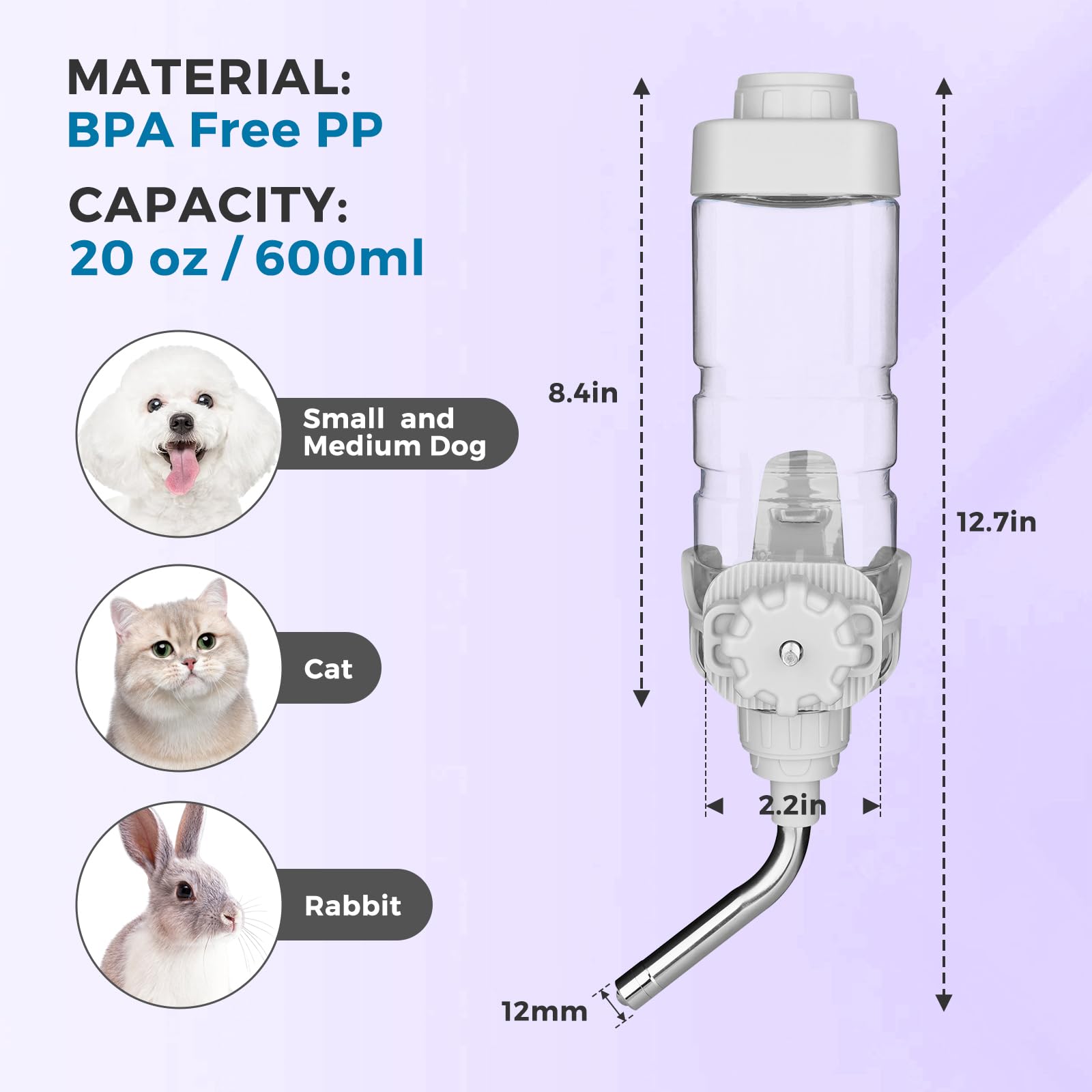 Capacité 600 ml, utile pour hydratation quotidienne.