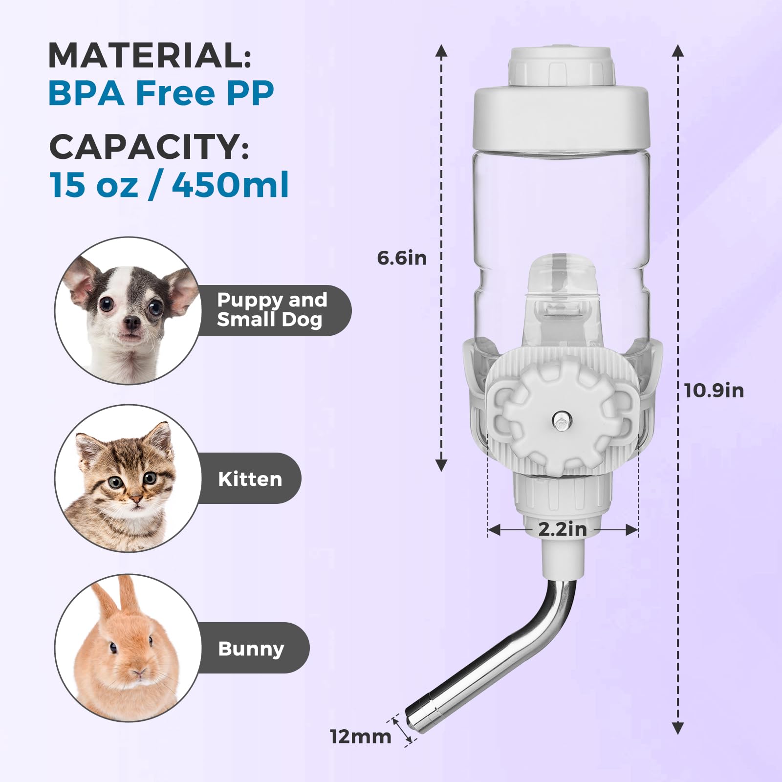Utilisation polyvalente pour chiens, chats et lapins avec hydratation quotidienne.