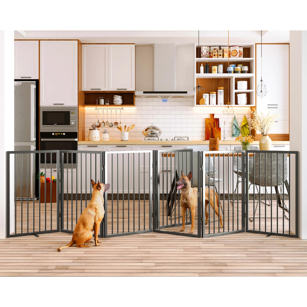 Barrière Vantas pour chiens 120 pouces ouverte, idéale pour grands espaces