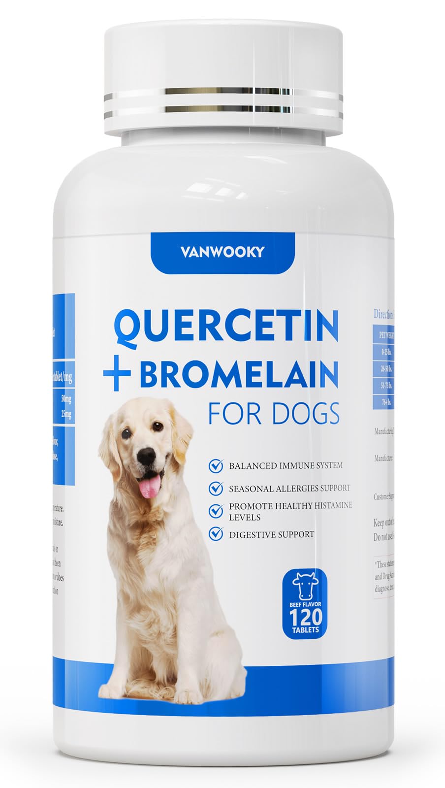 VANWOOKY Quercetine et Bromélaïne – flacon, soutien immunitaire pour chiens.