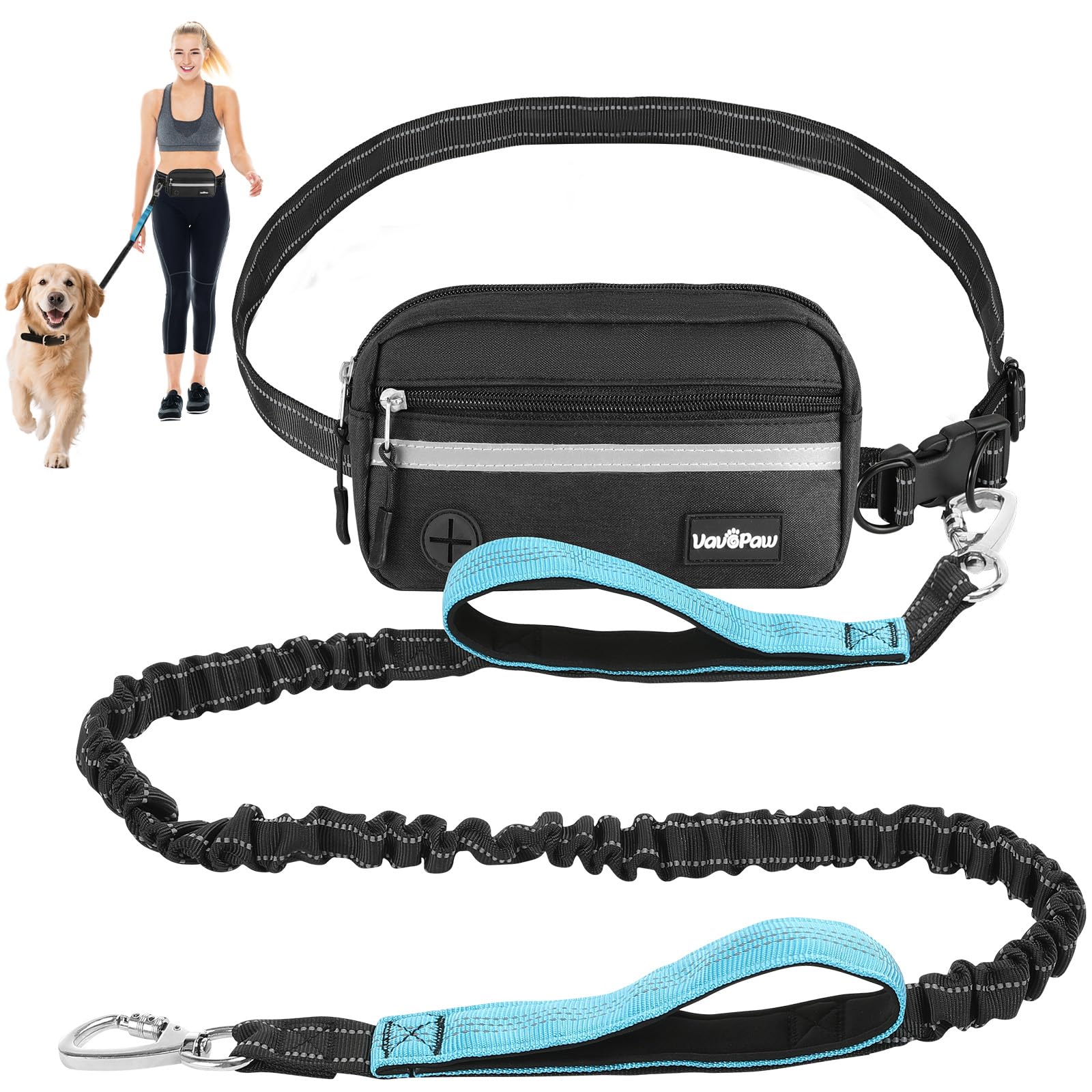 VavoPaw laisse mains libres avec ceinture pour des balades sans encombre et en détente.