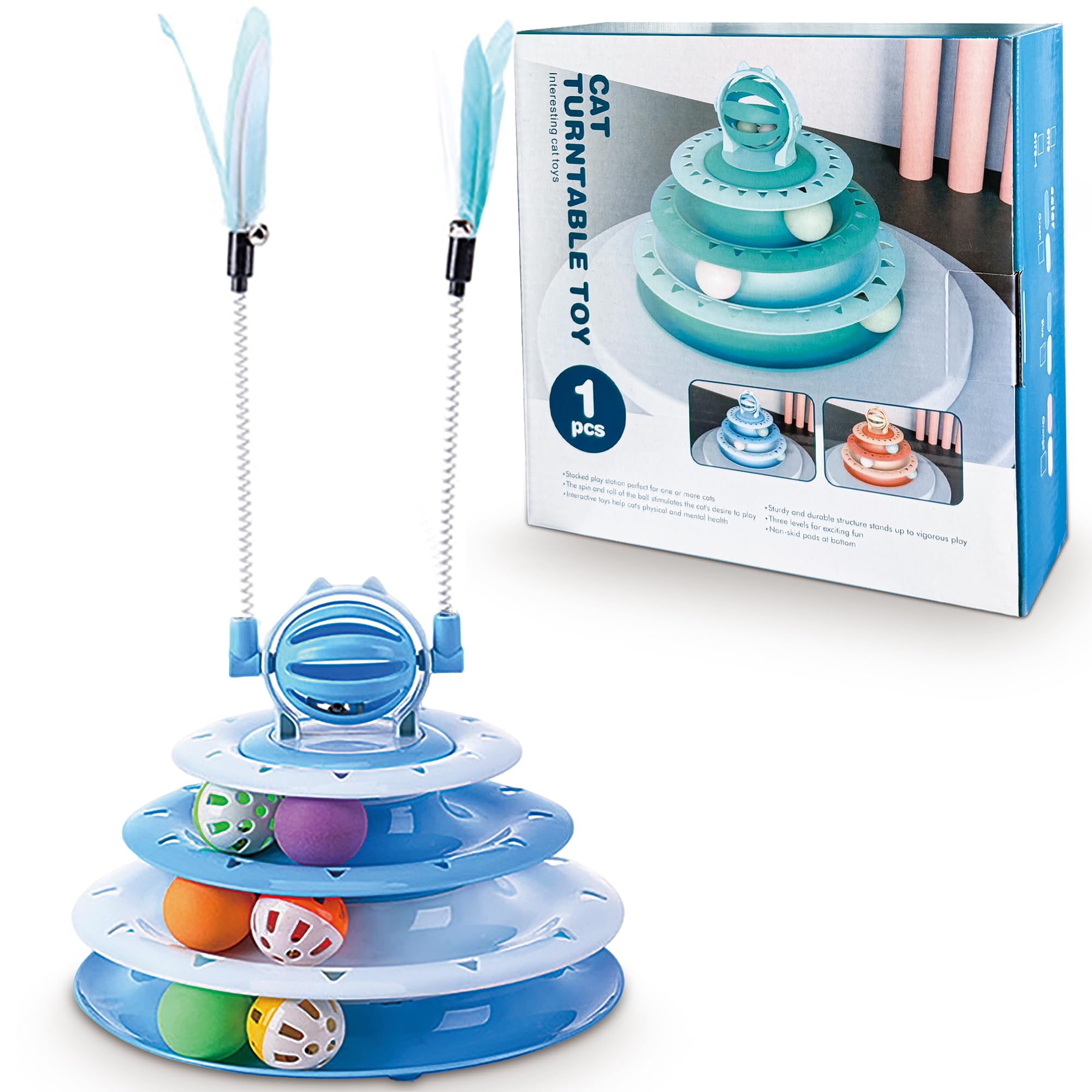 Vealind chat-jouet-pom-pom-bleu-14-pieces ajoutent variété au divertissement
