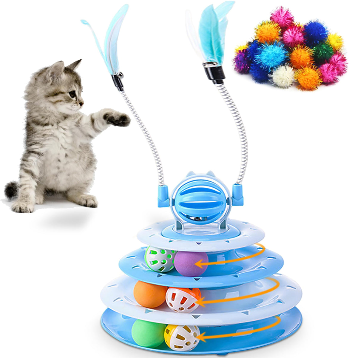 Vealind chat-jouet-tour-roulant-4-niveaux stimule curiosité et exercice