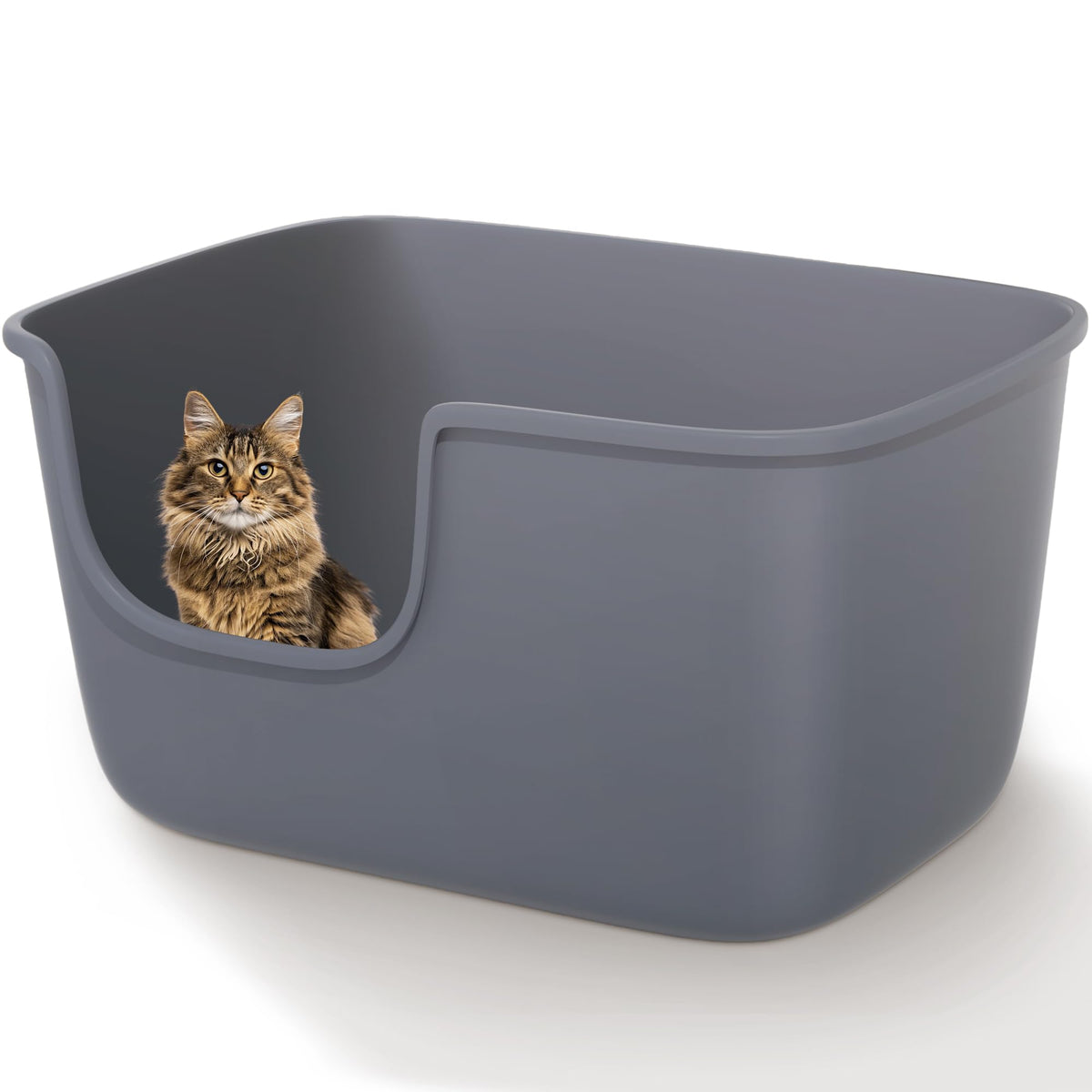 Vealind grand-bac-litiere-chat-interieur-gris, espace généreux pour grands félins et mouvements faciles.