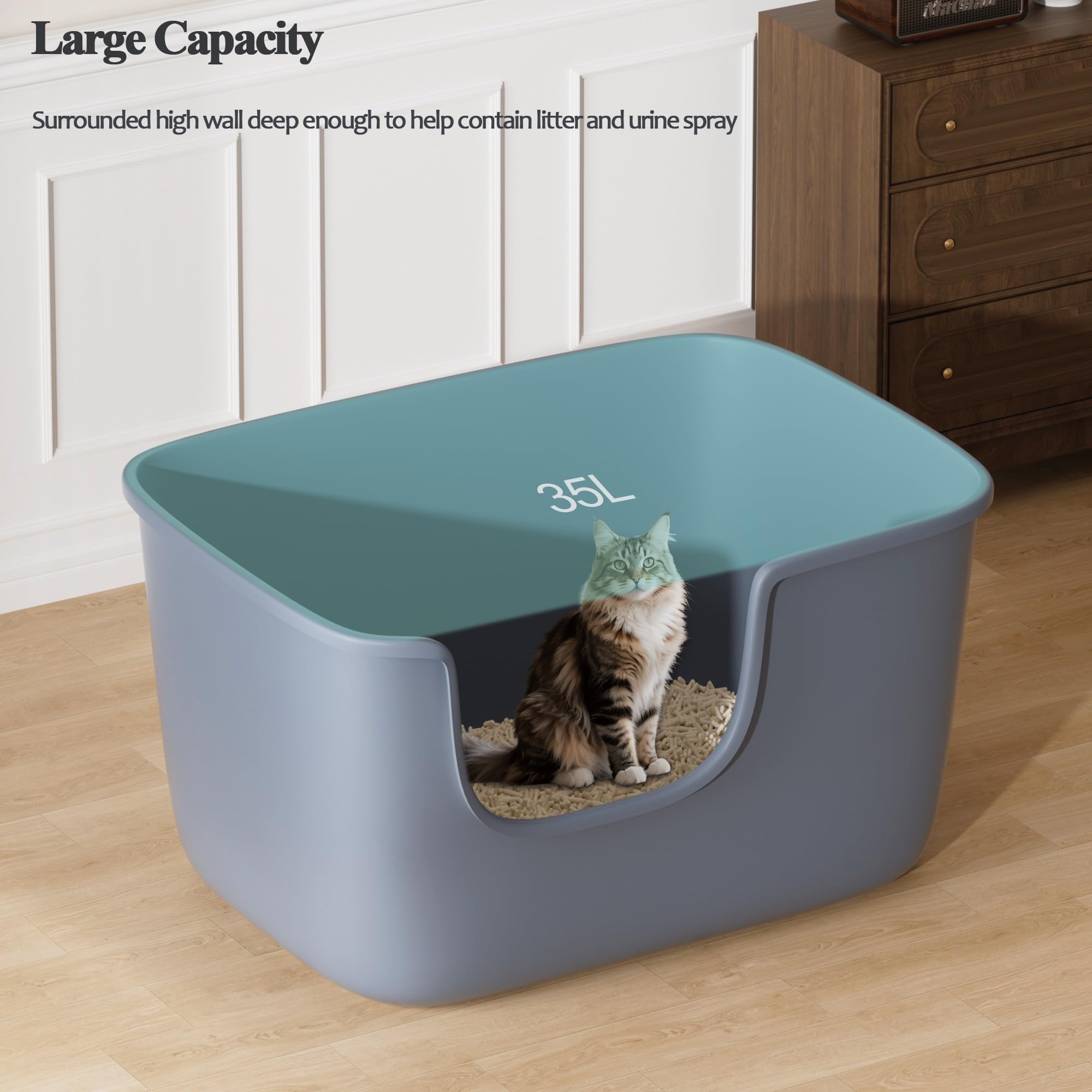 Vealind-litiere-chat-entree-faible-gris, accès simplifié pour chat handicapé ou jeune.