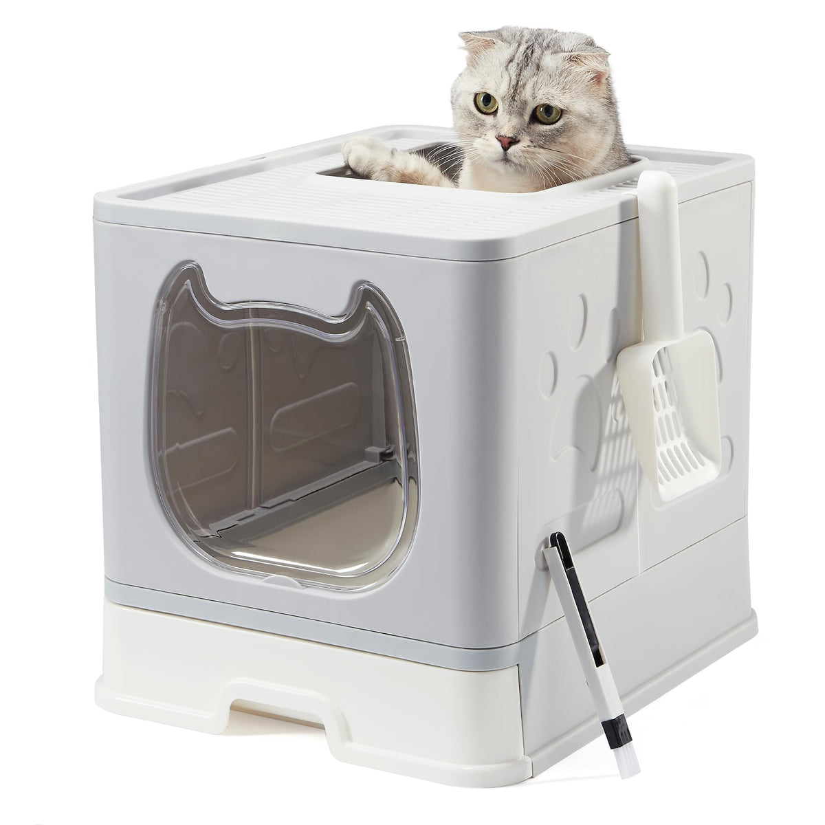 Vealind Litiere couverte porte transparente pour surveillance et entree libre du chat.
