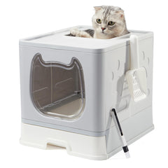 Vealind Litiere couverte porte transparente pour surveillance et entree libre du chat.