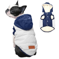 Vecomfy capuche chien moyen beige-bleu, chaleur confortable pour sorties hivernales.