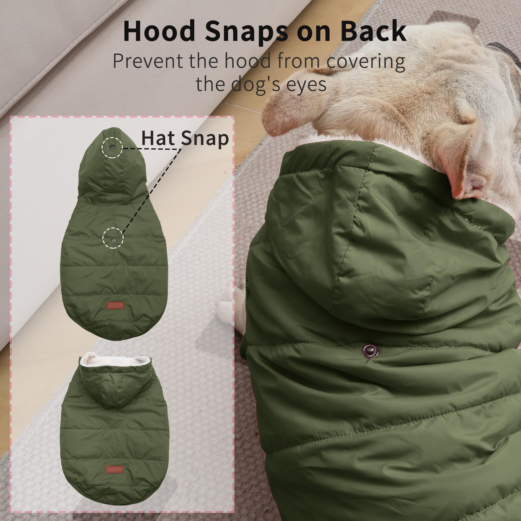 Vecomfy doudoune chien doublure polaire verte, confort accru.