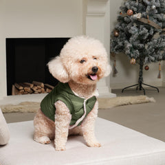 Vecomfy doudoune chien snaps verts, mise en place rapide.