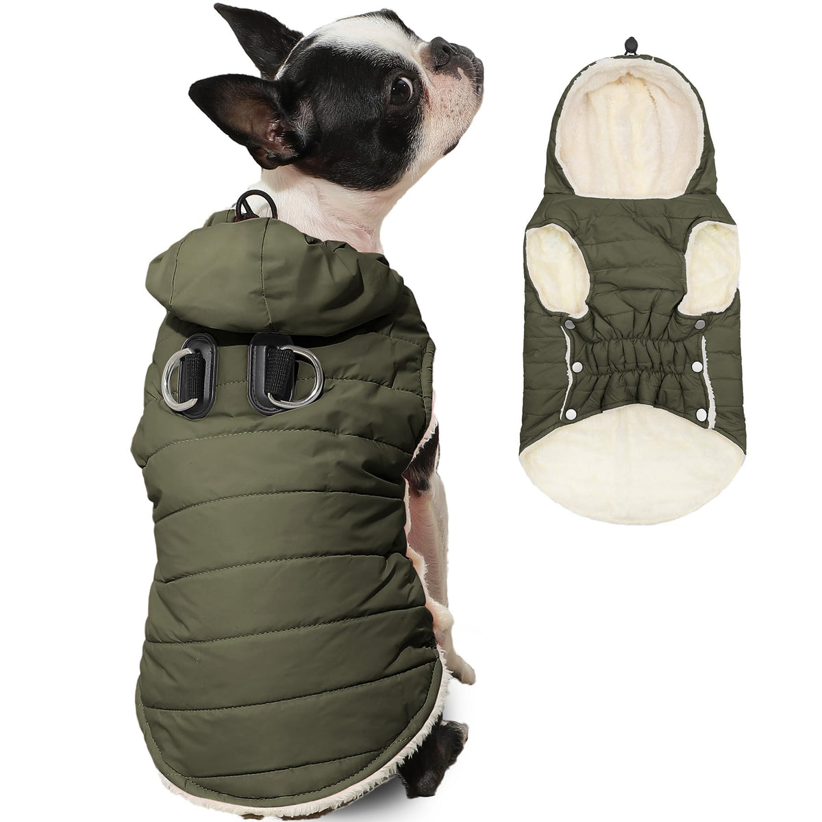 Manteau Vecomfy pour chien avec capuche en polaire verte et taille XXXL, idéal pour l’hiver.