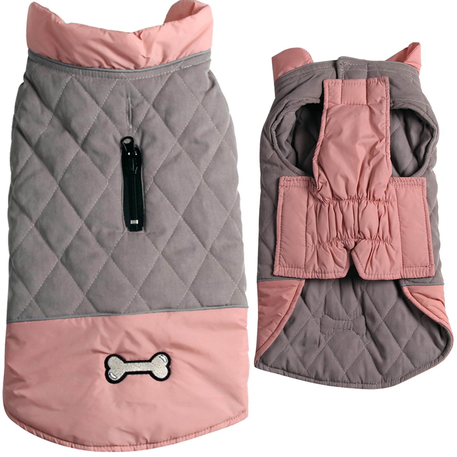 Manteau Vecomfy réversible pour chien, vue dos, protection lors des promenades par temps froid.