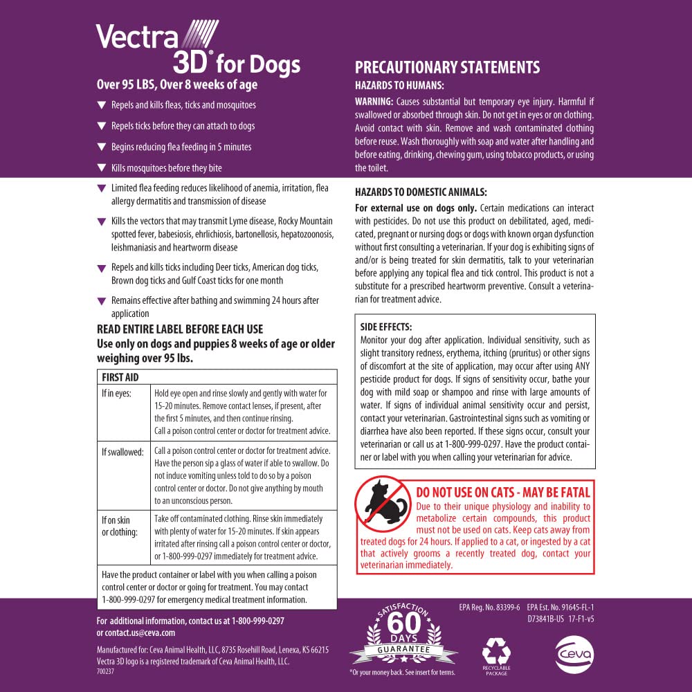 Application topique facile sans parfum pour chien extragrand avec Vectra 3D.