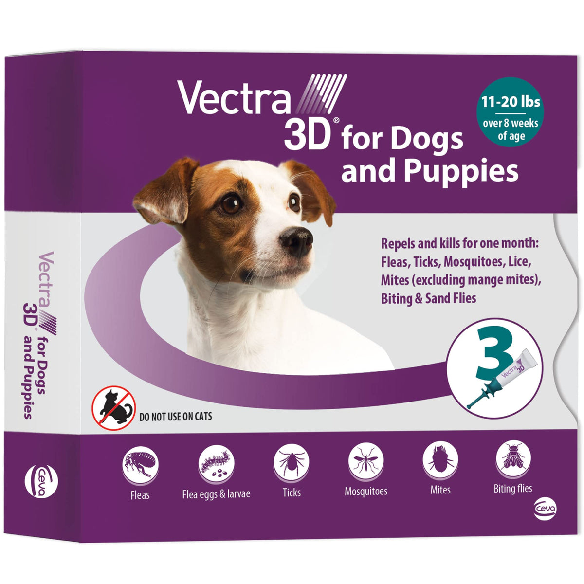 Vectra 3D Petit Chien emballage prêt à l'emploi pour traitement mensuel.
