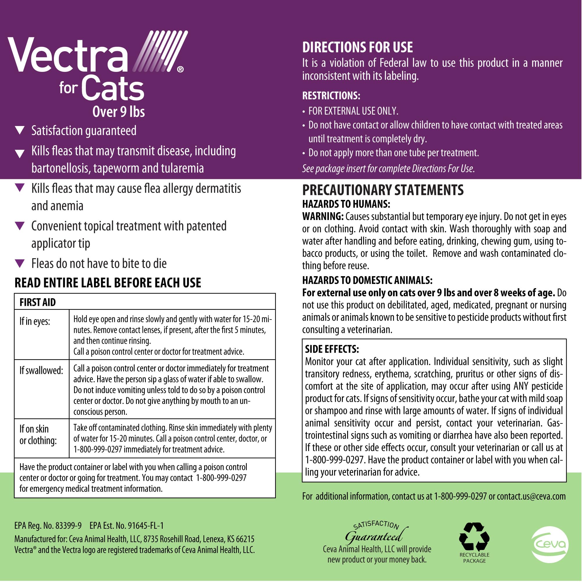 Vectra Chat Grand – application sur la peau pour une couverture rapide.