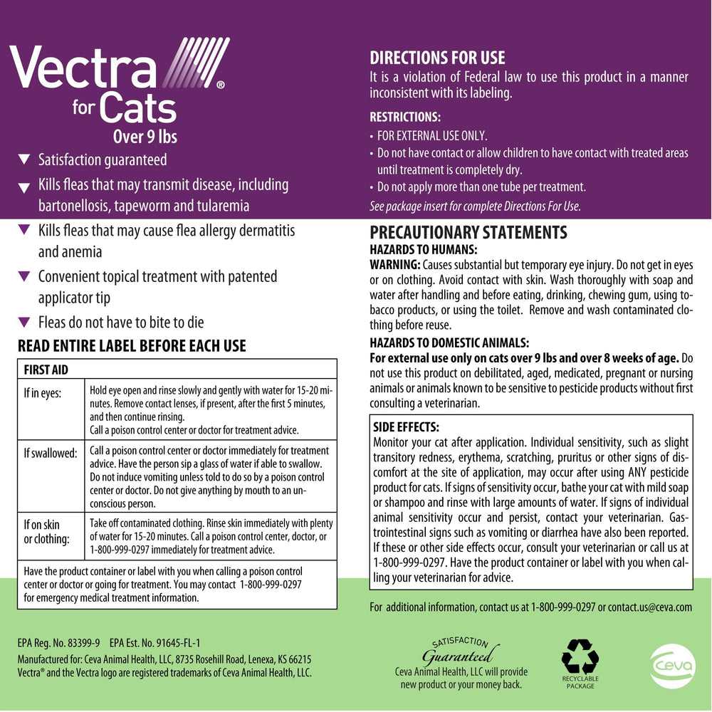 Vectra Chat Grand – application sur la peau pour une couverture rapide.