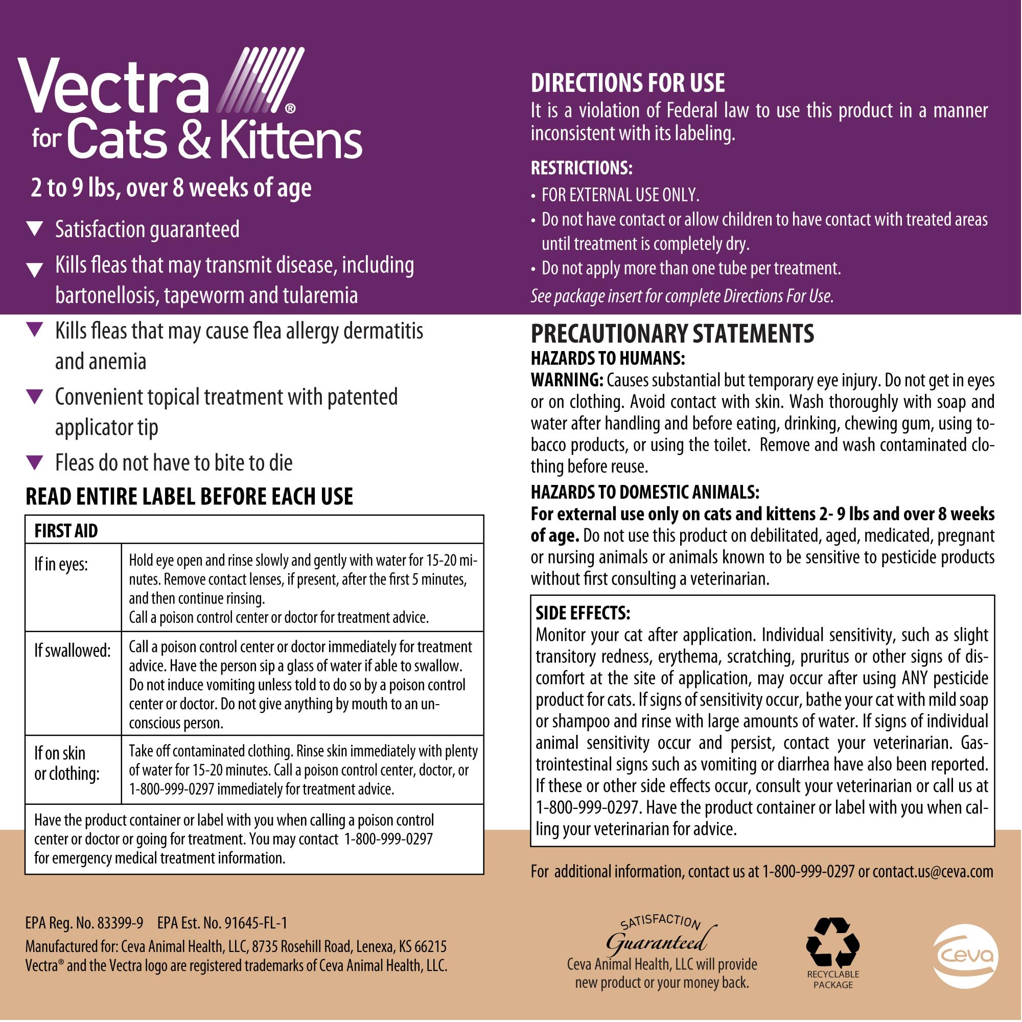 Vectra chaton application peau directe: protège contre les puces sans effort.