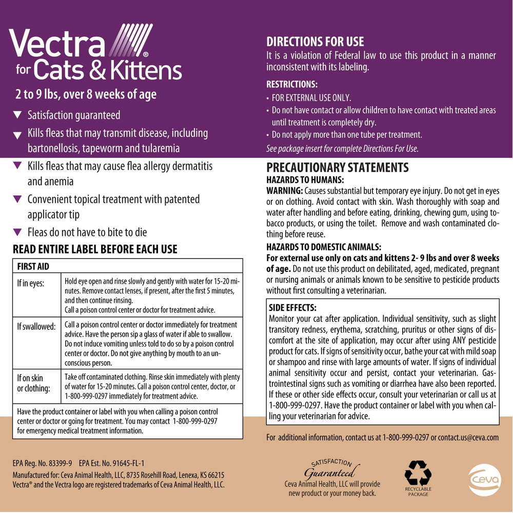 Vectra chaton application peau directe: protège contre les puces sans effort.
