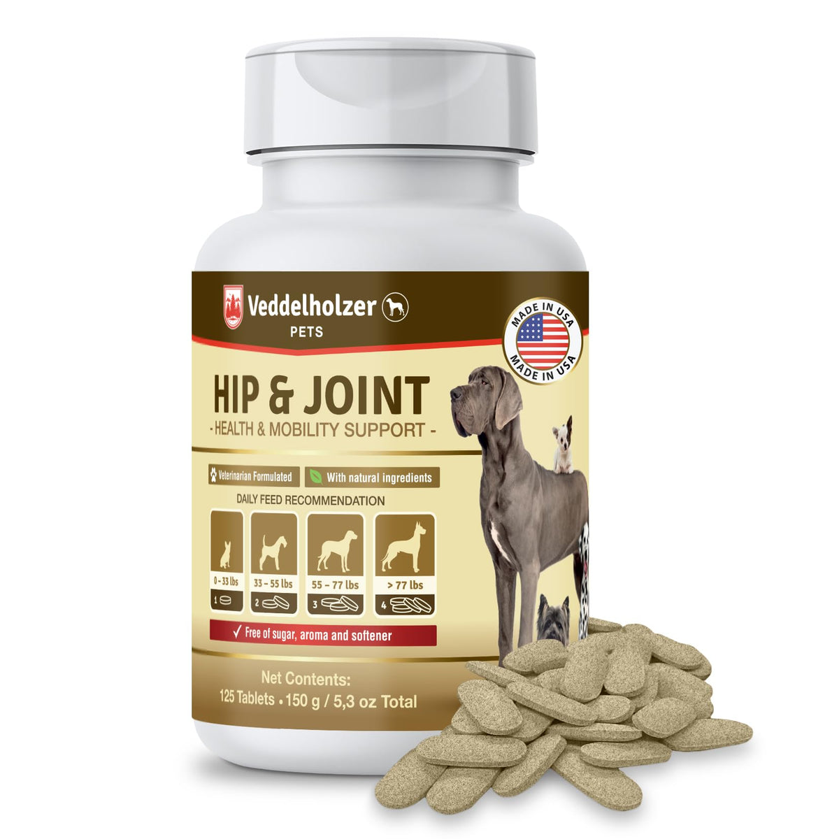 Veddelholzer emballage tablettes articulations chien, solution pratique pour le quotidien.